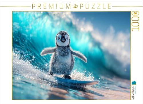 Puzzle · Pinguin stark auf dem Surfbrett | 1000 Teile · Lege-Größe 64 × 48 cm · CALVENDO Puzzle