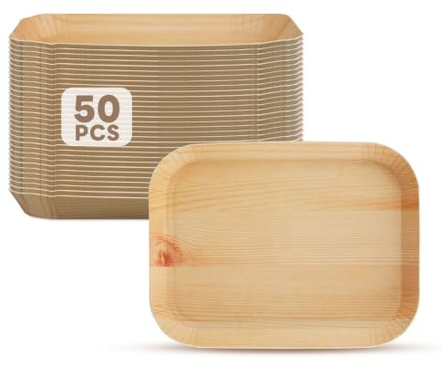 Paper Plates 165×125 mm, 50 Pack Rectangular Heavy Duty Disposable Plates
