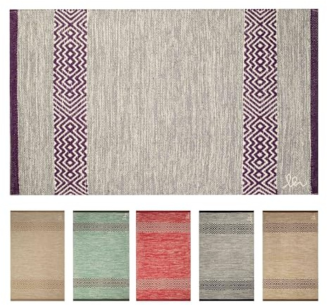 OLIVO.shop Tappeto Cucina Lavabile, Tappeto Casa Multiuso, Runner Cucina Colorati, Tappeti Cotone per Interni, Passatoia Cucina MASAI 3 (GRIGIO/VIOLA, 55x130 cm)
