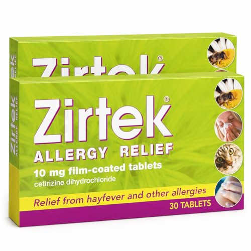 Zirtek hayfever Tablets | Allergy Relief Cetirizine Antihistamine Tablets | 60 Allergy Tablets 10mg | 24 Hour Relief for Hayfever Dust Pets Runny Nose & Hives | Adults and Children Over 6