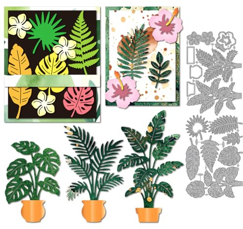 MAYJOYDIY Tropical Plant Metal Cutting Dies Monstera Leaf Die Cuts | Hibiscus Flower Dies Stencil，Potted Plant Embossing Template, Carbon Steel Dies, for Scrapbooking Birthday Card Making Gift