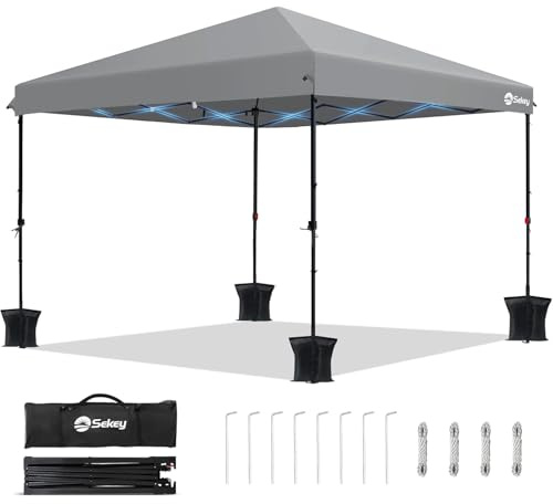 Sekey Premium Serie | Pop Up Pavillon 3x3 Wasserdicht Stabil Winterfest | Einfacher Aufbau, UPF 50+ UV Schutz, PU1000+ wasserdichtes Dach, Verdickter stabiler Rahmen, Grau