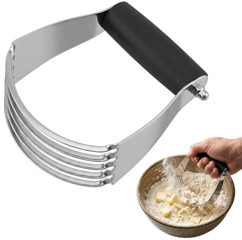 Stainless Steel Pastry Cutter & Blender, Heavy Duty Dough Mixer with Ergonomic Non-Slip Handle, Sharp Blades for Effortless Mixing, Dishwasher Safe, Ideal for Baking Pie Crust, Cake and Pastry, Silver