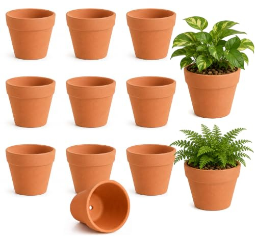 ZhouWei 10 Pièces Pot en Terre Cuite 10X8 cm des Trous Drainage au Fond | Pot Terre Cuite Comporte aux Projets de Bricolage, Pots de Fleurs pour Travaux Manuels Bureaux Intérieurs et Jardins