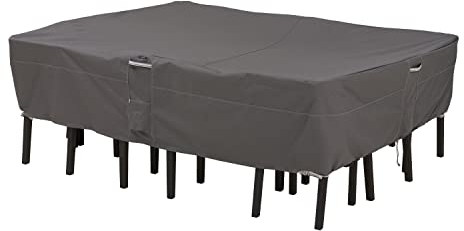 Classic Accessories Ravenna Gartenmöbel Abdeckung Mit Kordelverschluss, Wasserdicht, Für Gartentisch & Stühle, Rechteckig - XL (223,52 Cm L X 147,32 Cm B X 58,42 Cm H) Dark Taupe,Pilz,Espresso