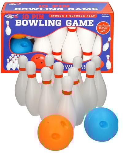 Sport Zone 10 Pin Bowling Game Set, Indoor & Outdoor Play, Ages 3+, Includes 10 Skittles and 2 Bowling Balls