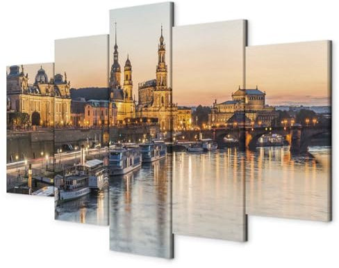 murando - Wandbilder XXL Dresden 100x50cm 5 tlg - Wand Deko Leinwand Bilder Groß Wanddeko Wohnzimmer Schlafzimmer Kunstdrucke - Stadt d-B-0162-b-m
