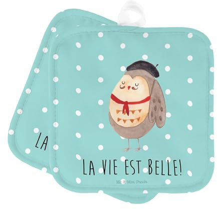 Mr. & Mrs. Panda Topfuntersetzer Eule Frankreich - Geschenk, Topflappen, Topflappen lustig, Topflappenset, Spruch Französisch, hibou, béret,