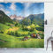 ABAKUHAUS Berg Duschvorhang, Alpen im Frühjahr, Stoffliches Gewebe Badezimmerdekorationsset mit Haken, 175 x 200 cm, Grün blau