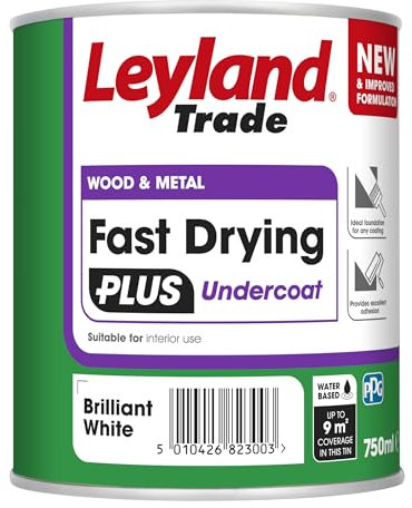Leyland Trade – Wood & Metal - Fast Drying Plus - Undercoat - Brilliant White - Enhanced Durability – Excellent Flow & Professional Finish - 750ml