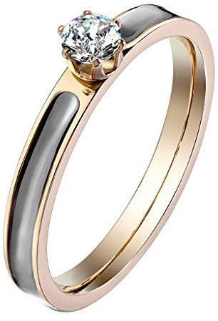 Mianova Damen Ring Edelstahl Vergoldet mit Zirkonia Kristall Stein Damenring Trauring Verlobungsring Rosegold Rose Gold Schwarz Größe 52 (16.6)