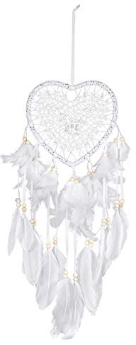 Eurobuy Herz Traumfänger LED Traumfänger Handgefertigt Aushöhlen Exquisite Feder Traumfänger Weiß Feder Traumfänger Wandbehang Dekoration für Schlafzimmer Hochzeit Party Ornament Geschenk