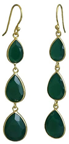 Grüner Onyx Edelstein vergoldet 925 Sterling Silber Ohrringe- Natürlicher Edelstein - Geburtstagsgeschenk - Weihnachtsgeschenk - Handgefertigte Geschenkideen für Frauen