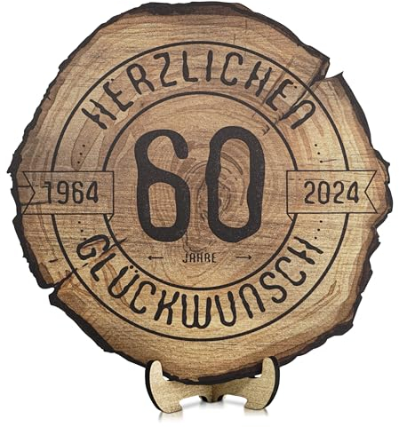 DARO Design – Baumscheibe mit Gravur für 60. Geburtstag – Geburtstags Geschenk aus Holz – Hochwertige Holz Geschenke mit Gravur ideal für Geburtstag – Dicke 6mm, Durchmesser 30cm – Made in Germany