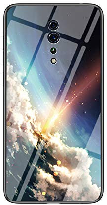 BRAND SET Carcasa para OPPO Reno Z Funda Protectora Transparente con Patrón Cielo Estrellado Brillante Cubierta Trasera de Vidrio Templado + Borde de Silicona Case Antigolpes-CCXK