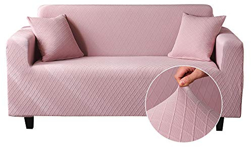 Oduo Eleganter Jacquard Stretch Sofabezug mit Armlehnen Sofaüberwürfe 1 2 3 4 Sitzer, Passend für Ecksofa L Form Sofa/Couchbezug/Sesselbezug/Sofahusse (Rosa,2 Sitzer)