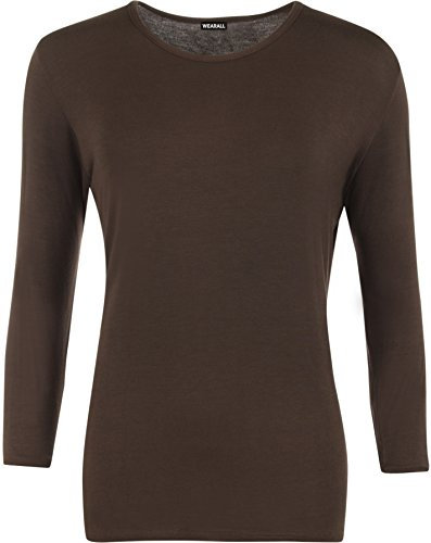 WearAll Ladies Long Sleeve T-Shirt Top Womens Plus Size - Dark Brown 16-18