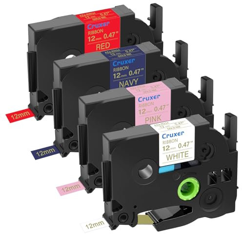 Cruxer Textil-Schriftband Kompatible für Brother TZe-R234 TZe-RE34 TZe-RN34 TZe-RW34 Goldener Brief 12mm x 4m Satinbandbänder für Brother PT 1000 H107 H110 H105 H101C H200 P300BT H107 1280 D210