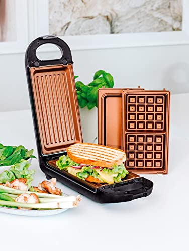 LIVINGTON FlipSwitch - Multifunktions-Gril - inkl 3 Einsätze - Kontaktgrill - Grillen, Toasten, Backen, Überbacken und Rösten - Waffeln, Toast, Omlette
