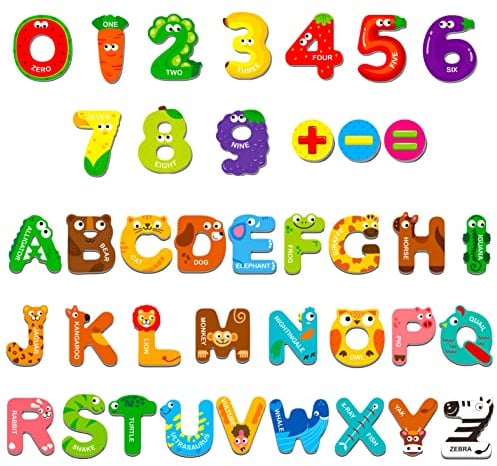 Magnetic Uppercase Letters and Numbers, Educational Learning Tool for Kids Word Recognition 39 Pieces Magnets Include 26 Colorful Alphabet Letters, 10 Numbers and 3 Symbols,Toddlers 3 4 5 Years Old