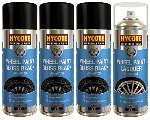 Hycote Gloss Black and Lacquer Car Alloy Wheel Spray Paint 4 Cans Total
