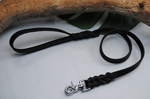 BULLYZEI Lederleine geflochten schwarz 16mm x 1,5m mit Schlaufe Scheren-Karabiner Führleine