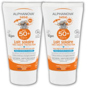 Alphanova Sun Adulte Sonnenmilch für Babys, hypoallergen, SPF50+, 50 g, 2 Stück