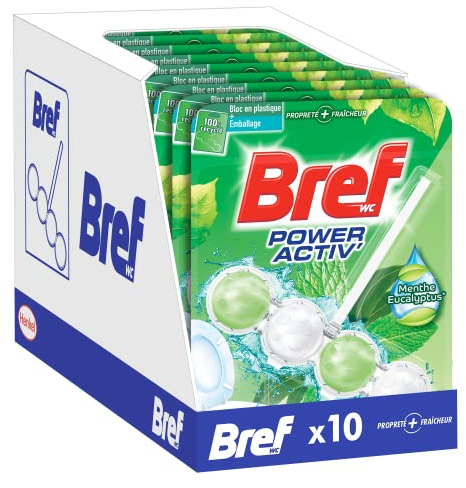 Bref WC Power Activ' Menthe Eucalyptus – 10 Blocs WC (10x50g) – Produit Nettoyant WC – Anti calcaire Mousse Nettoyante