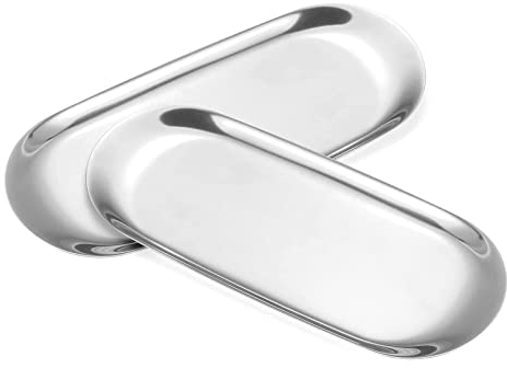 Oneroomone 2 Stück Silber Tablett für Obst/Kerze/Süßigkeiten/Schlüssel/Kosmetik/Schmuck, Kleinartikel Organizer mit Silber Oberflächenbeschichtung