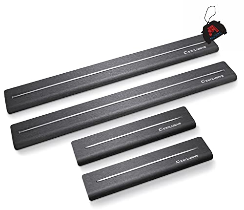 Satin noir&blanc Baguettes de seuil en acier inoxydable pour Peugeot 407 2004-2011 5 -porte. Confort de conduite accru grâce aux plaques de seuil résistantes aux acides - Protection contre les rayur