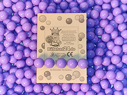 100 Bio-Kunststoff Bällebad Bälle aus nachwachsenden Zuckerrohr - Rohstoffen, 6cm Ø, Kindergarten und Gewerbequalität-BB02 (Lila 15)