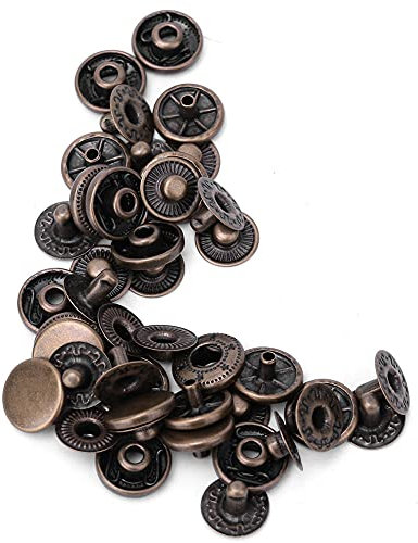 Tissting Juego de 50 Botones a PresióN de LatóN Puro, 10mm, 12,5mm, 15mm, Juego de Botones a PresióN de Metal, Remaches de Cuero Y Broches para Ropa, Cuero, Jeans, Chaquetas, Pulseras(15mm-Bronce)
