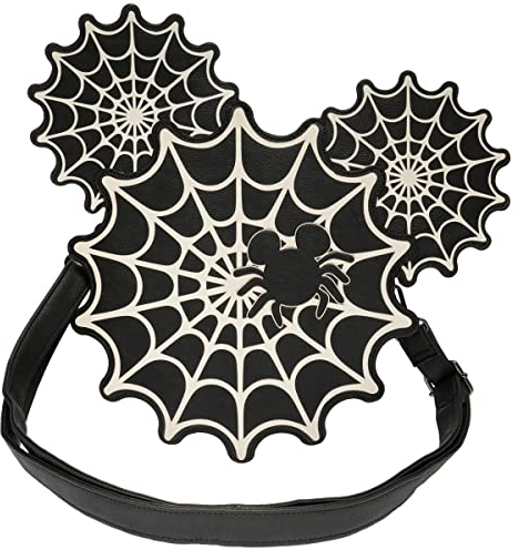 Unisex Mickey Mouse Spiderweb Mickey Glow in the Dark Crossbody Purse, Schwarz, 9 W x 9 H x 3 D