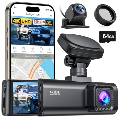 REDTIGER F7N 4K Dashcam und CPL mit WiFi GPS Vorne 4K/2.5K und Hinten 1080P Dash Kamera,Inklusive 64G Karte, 3.18 Kamera Auto, 170° Weitwinkel Dashcam Auto, Parking Monitor