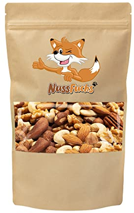 Nussmischung Natur - 1kg - Nuss Mix - 7 Sorten knackige Nusskernmischung -ungeröstet ungesalzen- Paranüsse Walnüsse Cashewkerne Mandeln Pekannüsse Haselnüsse Mandeln blanchiert- (1kg Beutel)