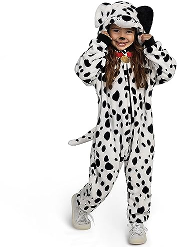 Spooktacular Creations Tuta Dalmata Unisex Pigiama per Bambini Tuta con Cerniera per Cucciolo con Cappuccio Costume Cosplay di Halloween Indumenti da Notte Abbigliamento per la casa, M