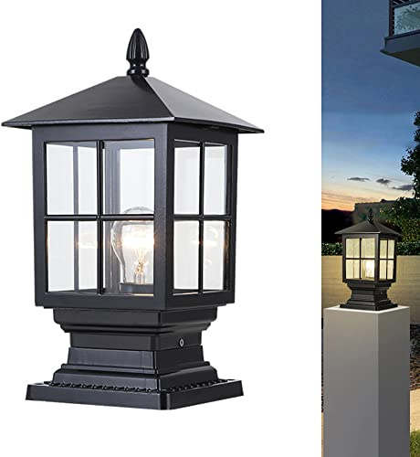 Chao Zan Außen Sockellampe Retro E27 Platz Garten-leuchte Aluminium und Glas Säulelampe Wasserdichte IP55 Pollerleuchten Außenleuchten Gartenlampe Metall Villa Balkon Rasen Terrasse Pfosten Wegelampe