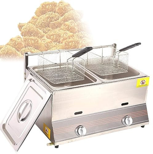 GEJLELDS Freidora De Acero Inoxidable De 6 L/12 L, Freidora De Gas Comercial, Freidora De Aceite De Encimera para Restaurante En Casa, Freidora De Aceite De Encimera,12L
