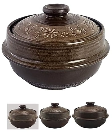 BALWOO Korean Pot [Inlaid][20oz, 600ml] MUD GLAZE Earthenware Ttukbaegi, Ceramic Clay Cooking Pot Casserole, Heat Resistant Earthen Bowl, Stone Bowl Stockpot Soup Cookware, Pottery Bowl
