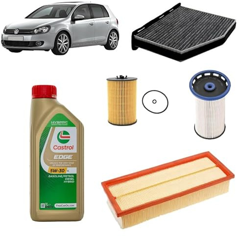 Kit tagliando 4 filtri + 5L olio Edge 5W-30 LL per Volkswagen Golf 6 VI 1.6 TDI,CAY/CAYE/CAYD