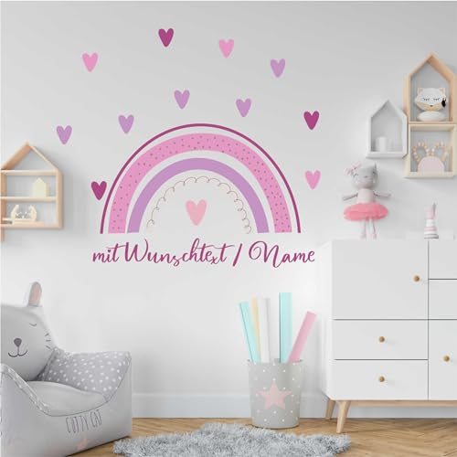 Indigos UG - Wandtattoo - Wandaufkleber - Regenbogen - individuell - Wunschtext - personalisiert - 16-120x66 cm - mit Herzen - für Kinderzimmer, Spielzimmer, Rainbow Wandsticker - Namensaufkleber
