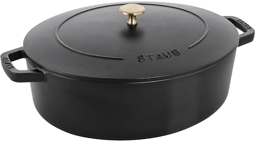 STAUB 16403123 - Horno holandés ovalado poco profundo de hierro fundido de 6.25 cuartos de galón, color negro