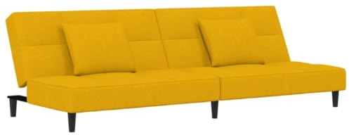 vidaXL Schlafsofa 2-Sitzer, Schlafcouch mit 2 Kissen, Gästebett mit Holzrahmen, Sofabett Tagesbett Couch Sofa Ausziehbar, Gelb Samt