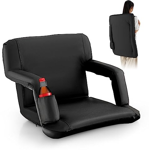 COSTWAY Stadium Seat for Bleachers, Foldable Camping Chair with Back Support, 6 Reclining Positions, Padded Cushion, Armrests & Adjustable Shoulder Strap, Portable Bleacher Chair for Sporting Events