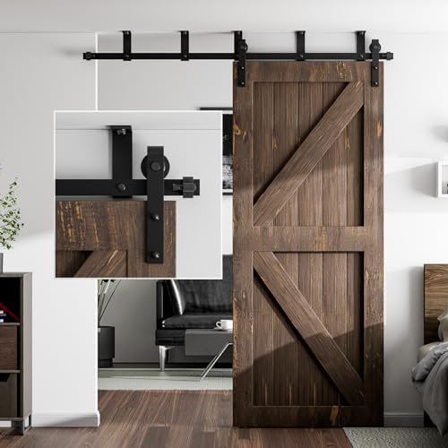 AONAYIOA 244CM/8FT Schiebeschienen Hardware Kit für Scheunentor Schiebeschienen, Deckenmontagehalterung für Deckenschiebetür Kit, Hängeschienen Schiebetür Hakenplatte (Schwarz, 8FT)