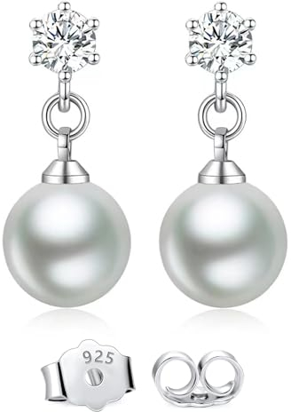 Ohrringe Silber 925 Perlen Hängend: JSNOM Schmuck Ohrhänger mit 3A Zirkonia, Geburtstag Valentinstag Weihnachten Geschenke für Freundin Mutter Frau Tochter Frauen Damen