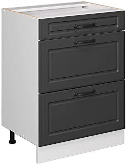Vicco Küchenunterschrank R-Line, Anthrazit Landhaus/Weiß, 60 cm mit Schubladen, AP Eiche