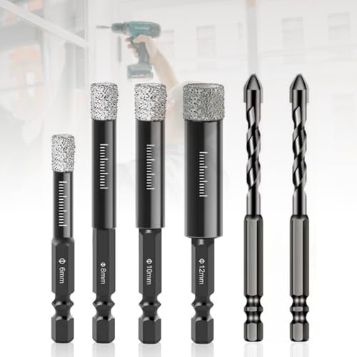 Diamond Drill Bit Porcelain Tile Drill Bit 6/8/10/12mm Dry Diamond Drill Bits and 6mm Hex Shank Drill Bitfor Granite Ceramic Marble Stone