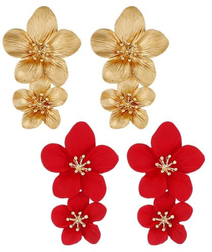 Pendientes Dorados de Pétalos y Flores con Borlas - Colgantes Grandes y Exagerados para Mujer