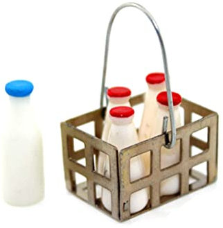 Miniature Milk Bottle with Basket Model Dollhouse Scene Decoration Doll House Accessories.